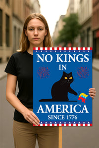 No Kings In America Protest Sign, Black Cat Anti-Trump Resistance, Political Activist Poster, Rally Sign, Resist Fascism Protest Poster