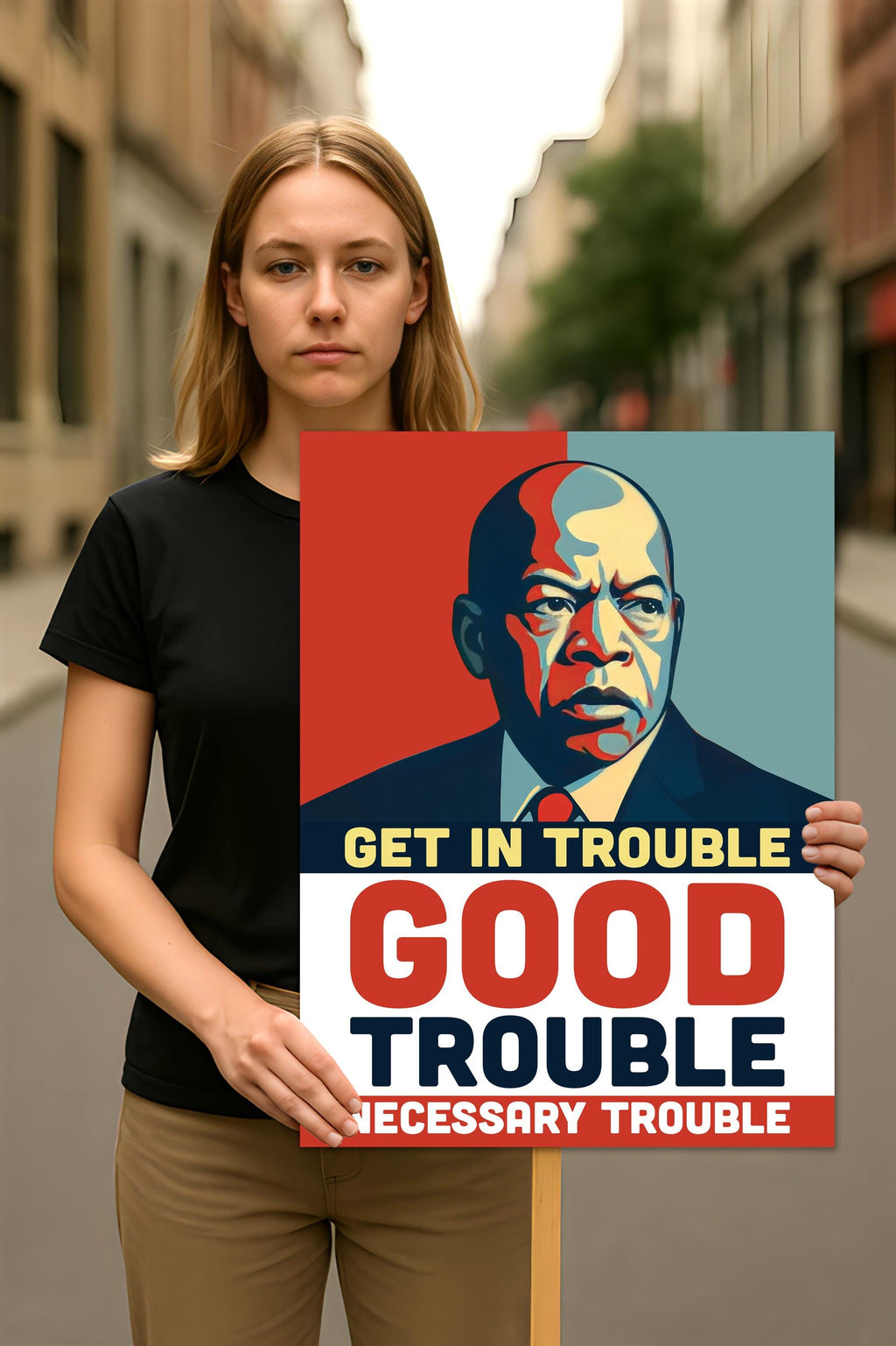 Good Trouble Lives On Protest Sign, Black Cat Anti-Trump Resistance, Political Activist Poster, Rally Sign, Resist Fascism Protest Poster