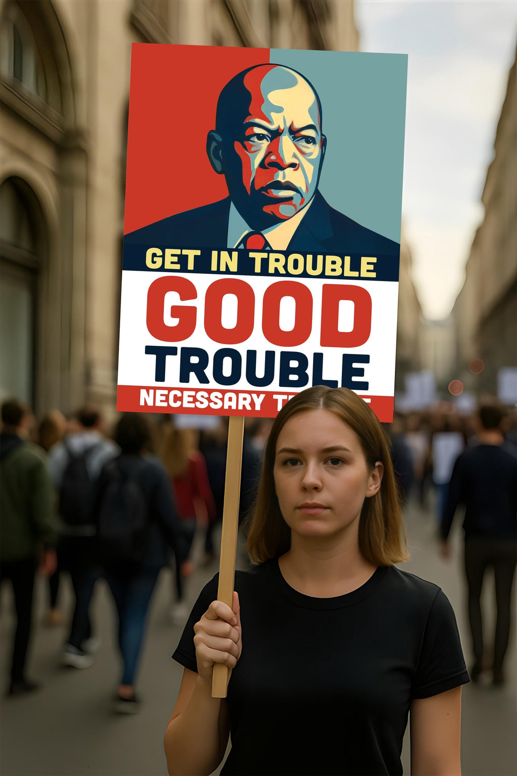 Good Trouble Lives On Protest Sign, Black Cat Anti-Trump Resistance, Political Activist Poster, Rally Sign, Resist Fascism Protest Poster