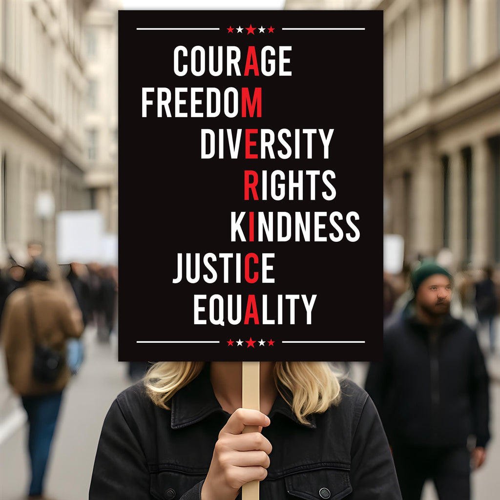 Courage Freedom Diversity Right Kindness Justice Equality Sign, Anti-Trump, Political Activist Rally Sign, Resist Fascism Protest Poster