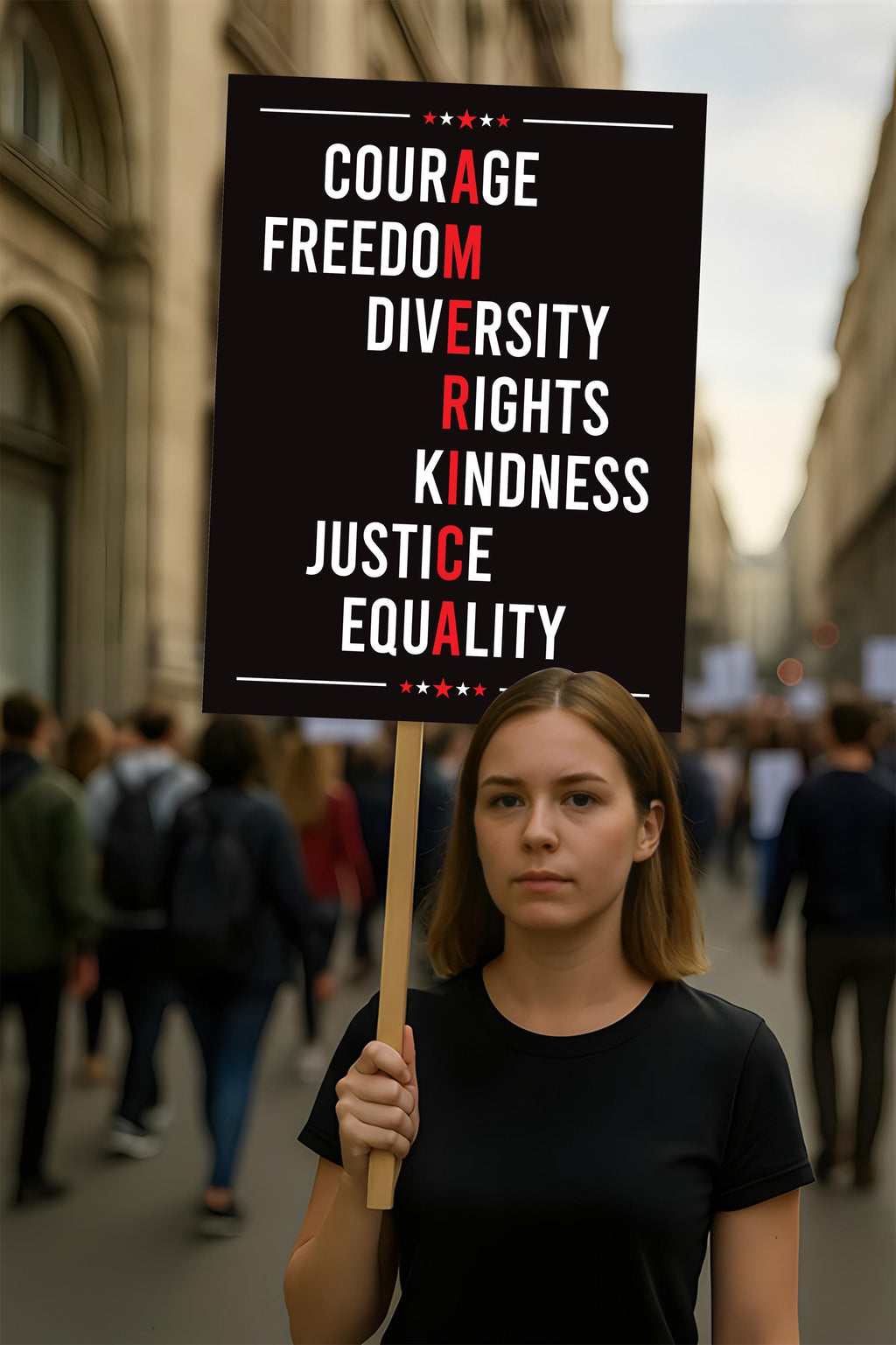 Courage Freedom Diversity Right Kindness Justice Equality Sign, Anti-Trump, Political Activist Rally Sign, Resist Fascism Protest Poster