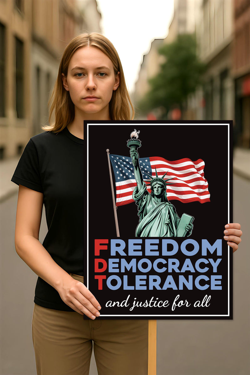 Freedom, Democracy, Tolerance, and Justice for All Protest Sign, Anti ...