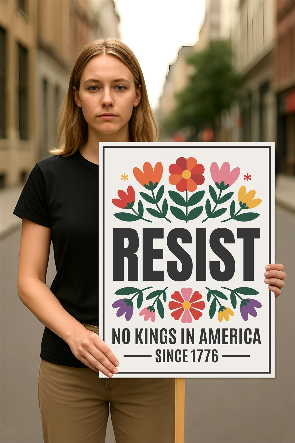 No Kings In America Protest Sign, Anti-Trump Resistance, Political Activist Poster, Rally Sign, Resist Fascism Protest Poster