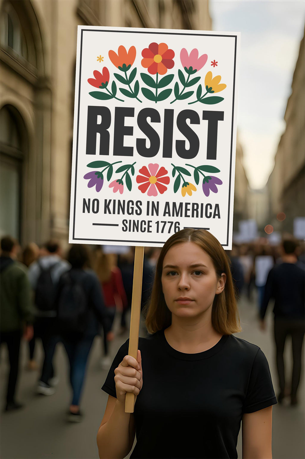 No Kings In America Protest Sign, Anti-Trump Resistance, Political Activist Poster, Rally Sign, Resist Fascism Protest Poster
