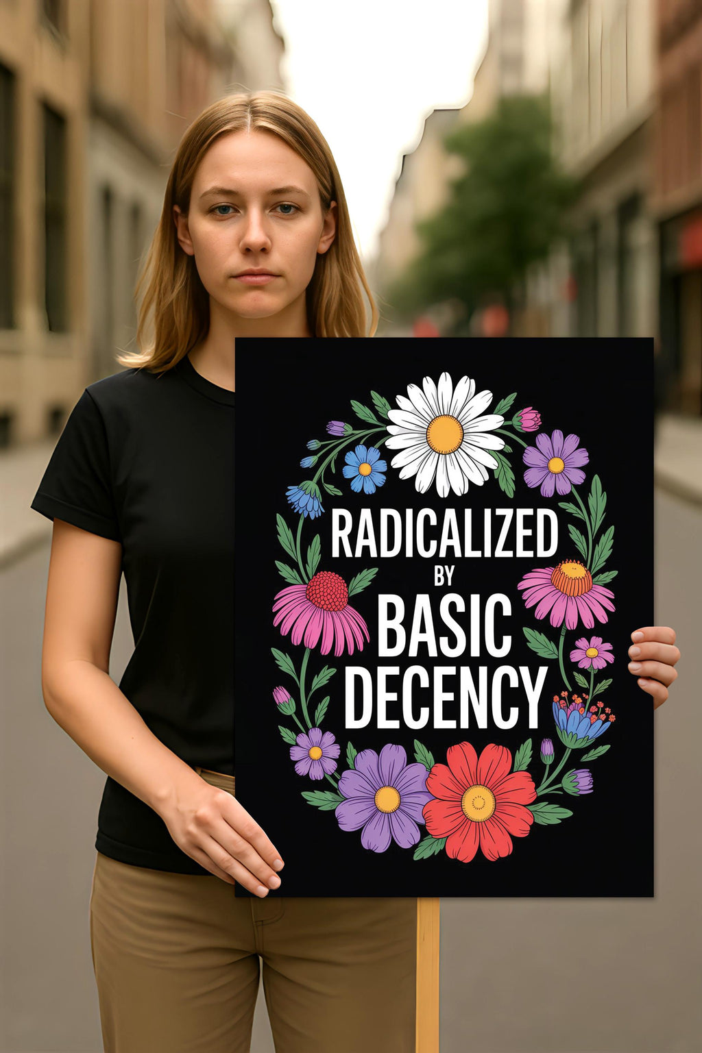 Radicalized by Basic Decency Protest Sign, Anti-Trump Resistance, Political Activist Poster, Rally Sign, Resist Fascism Protest Poster