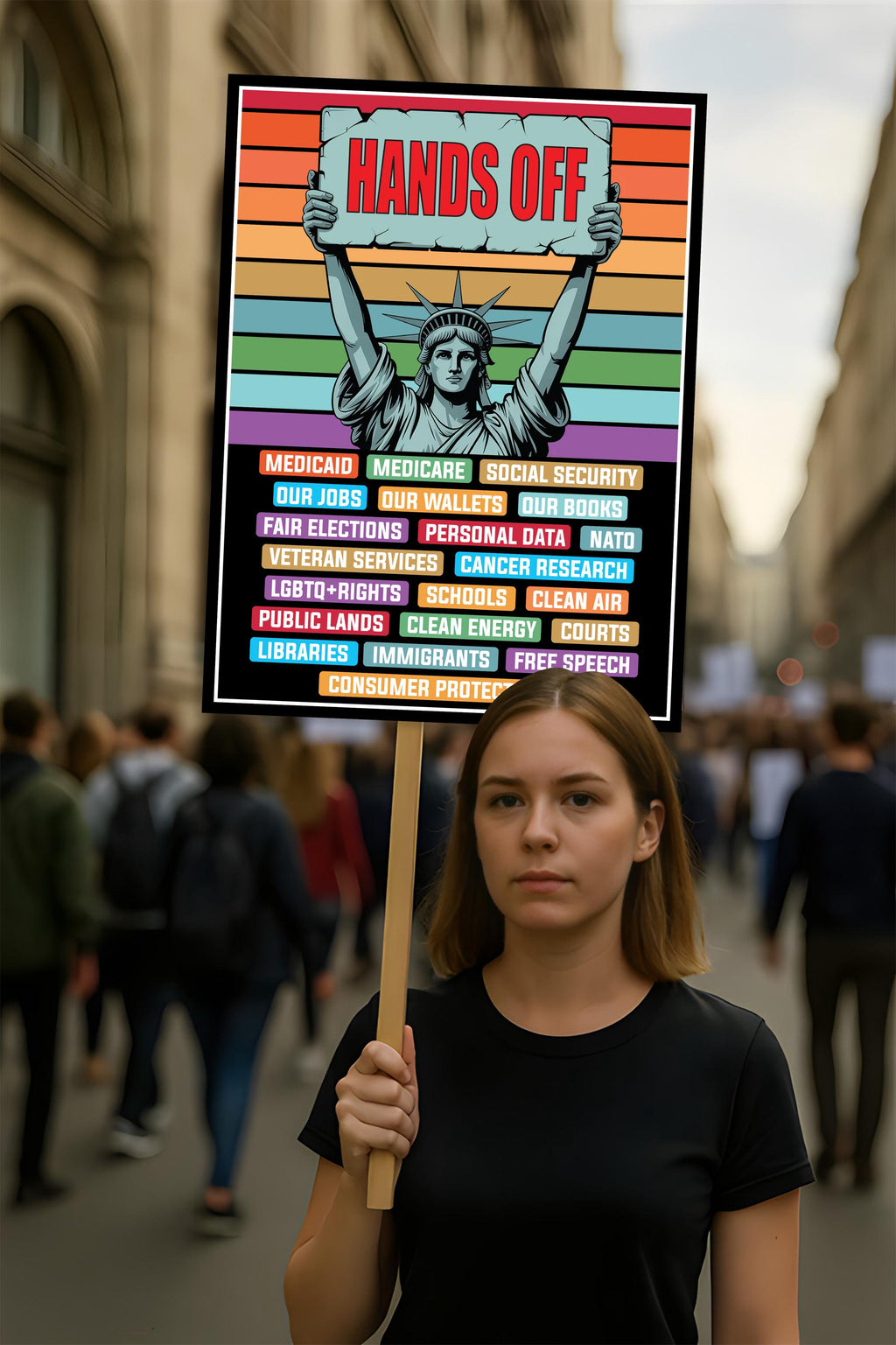 Statue of Liberty Hands Off Resist Protest Sign, Anti-Trump, Political Activist Rally Sign, Resist Racism, Resist Fascism Protest Poster