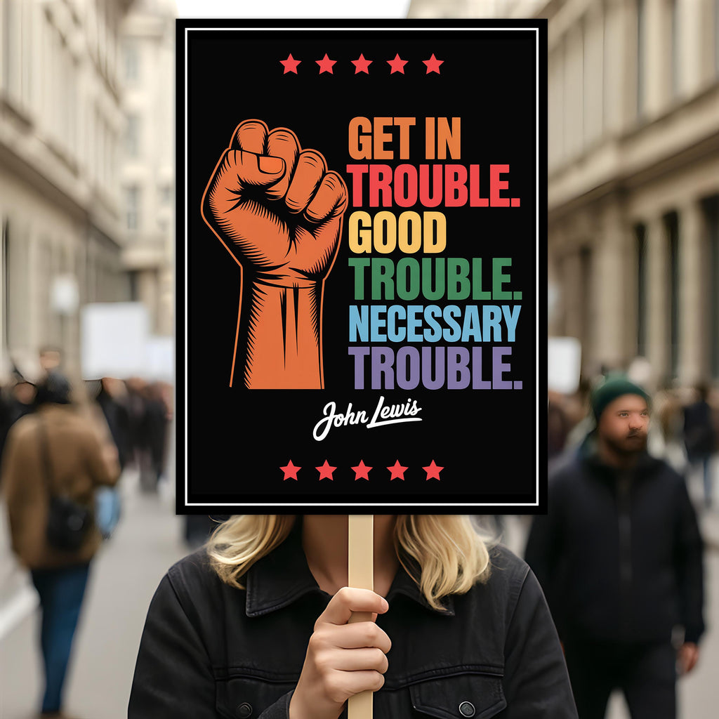 Good Trouble Lives On Protest Sign, Anti-Trump Resistance, Political Activist Poster, Rally Sign, Resist Fascism Protest Poster