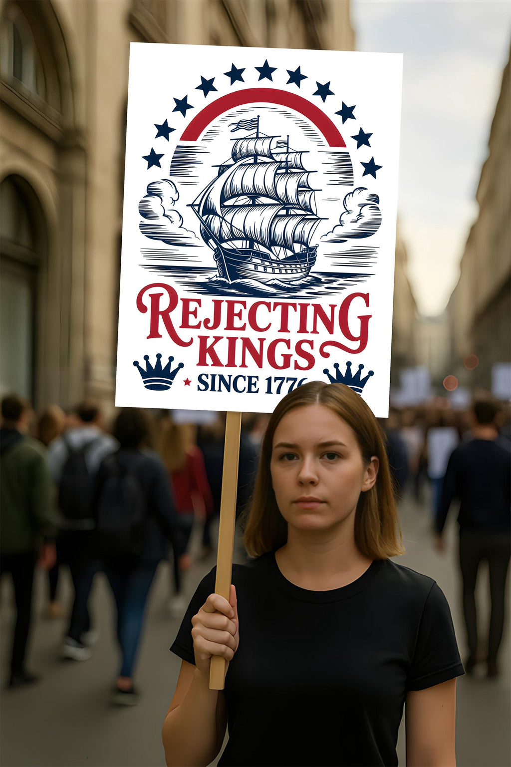 No Kings In America Protest Sign, Anti-Trump Resistance, Political Activist Poster