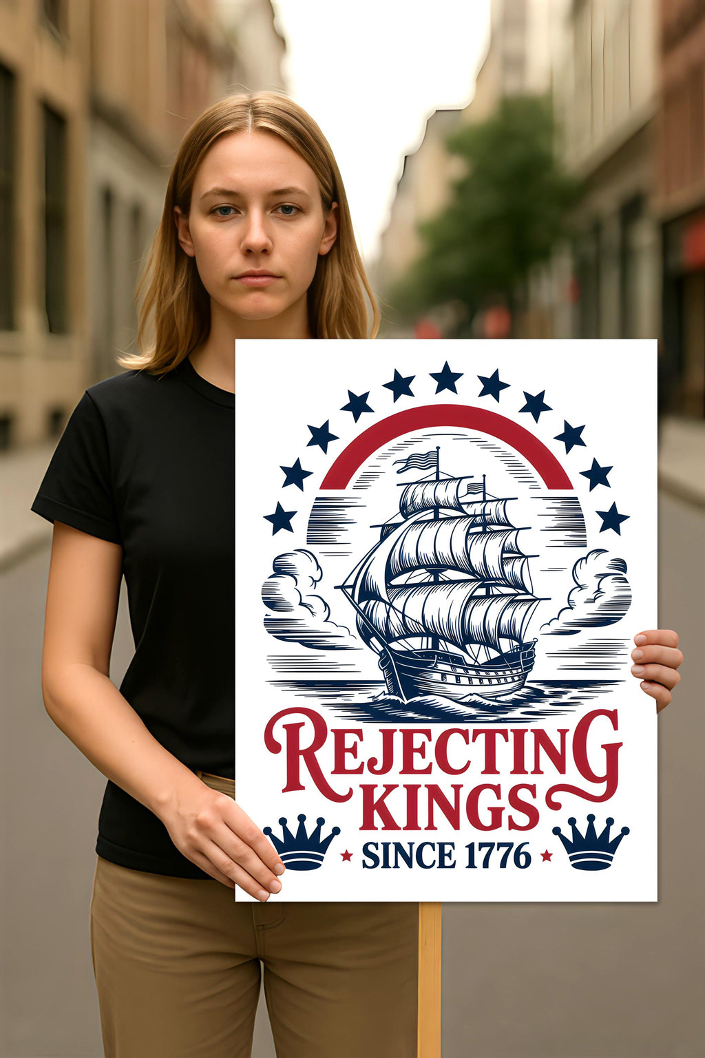 No Kings In America Protest Sign, Anti-Trump Resistance, Political Activist Poster