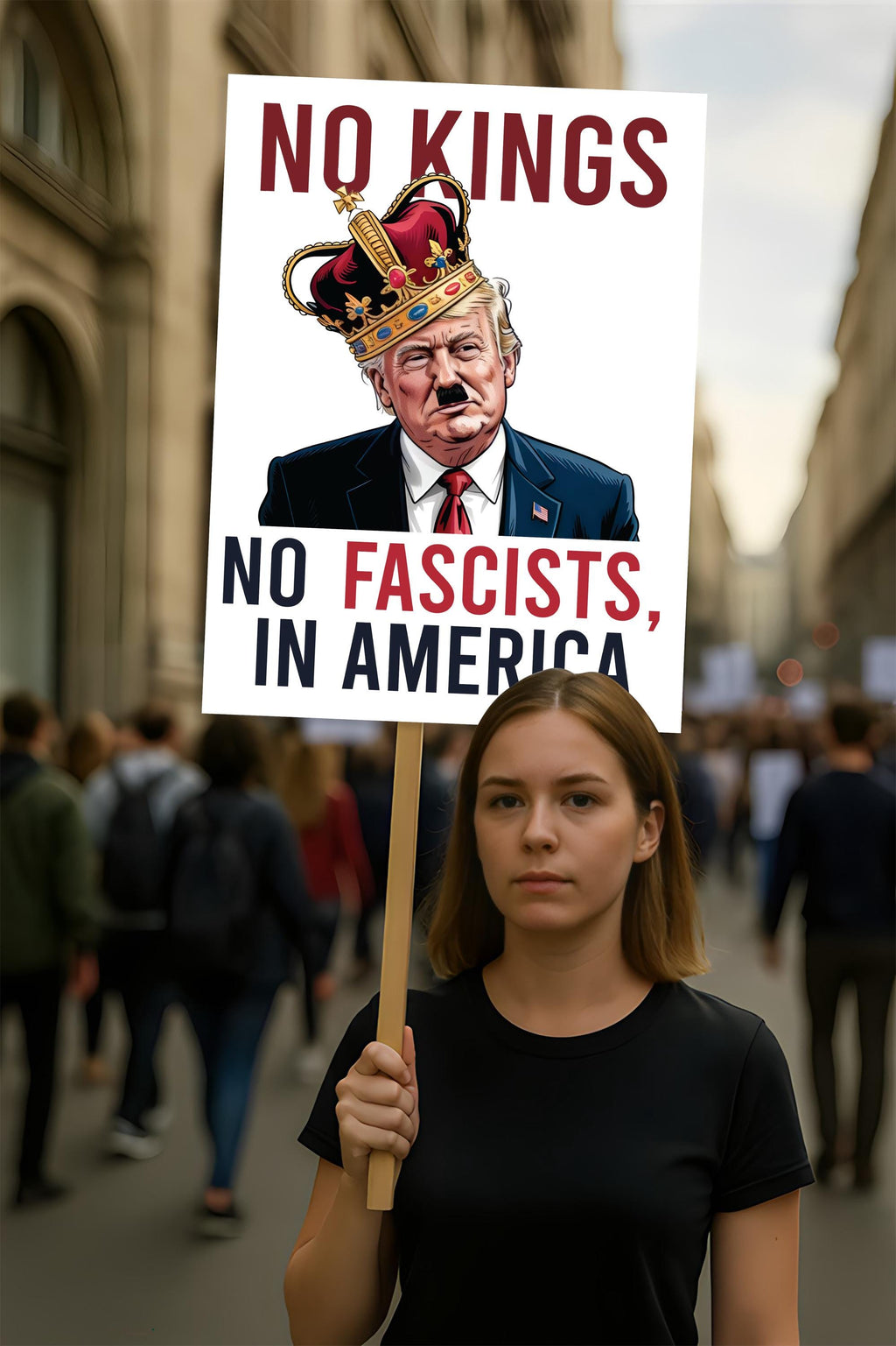 No Kings In America Protest Sign, Anti-Trump Resistance, Political Activist Poster