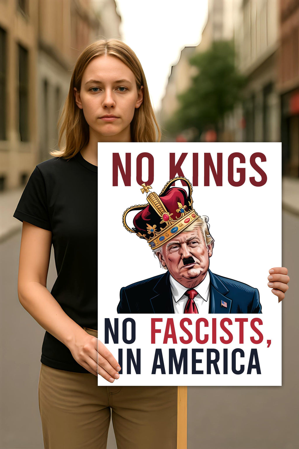 No Kings In America Protest Sign, Anti-Trump Resistance, Political Activist Poster