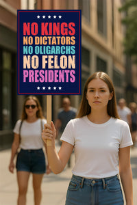 No Kings In America Protest Sign, Anti-Trump Resistance, Political Activist Poster