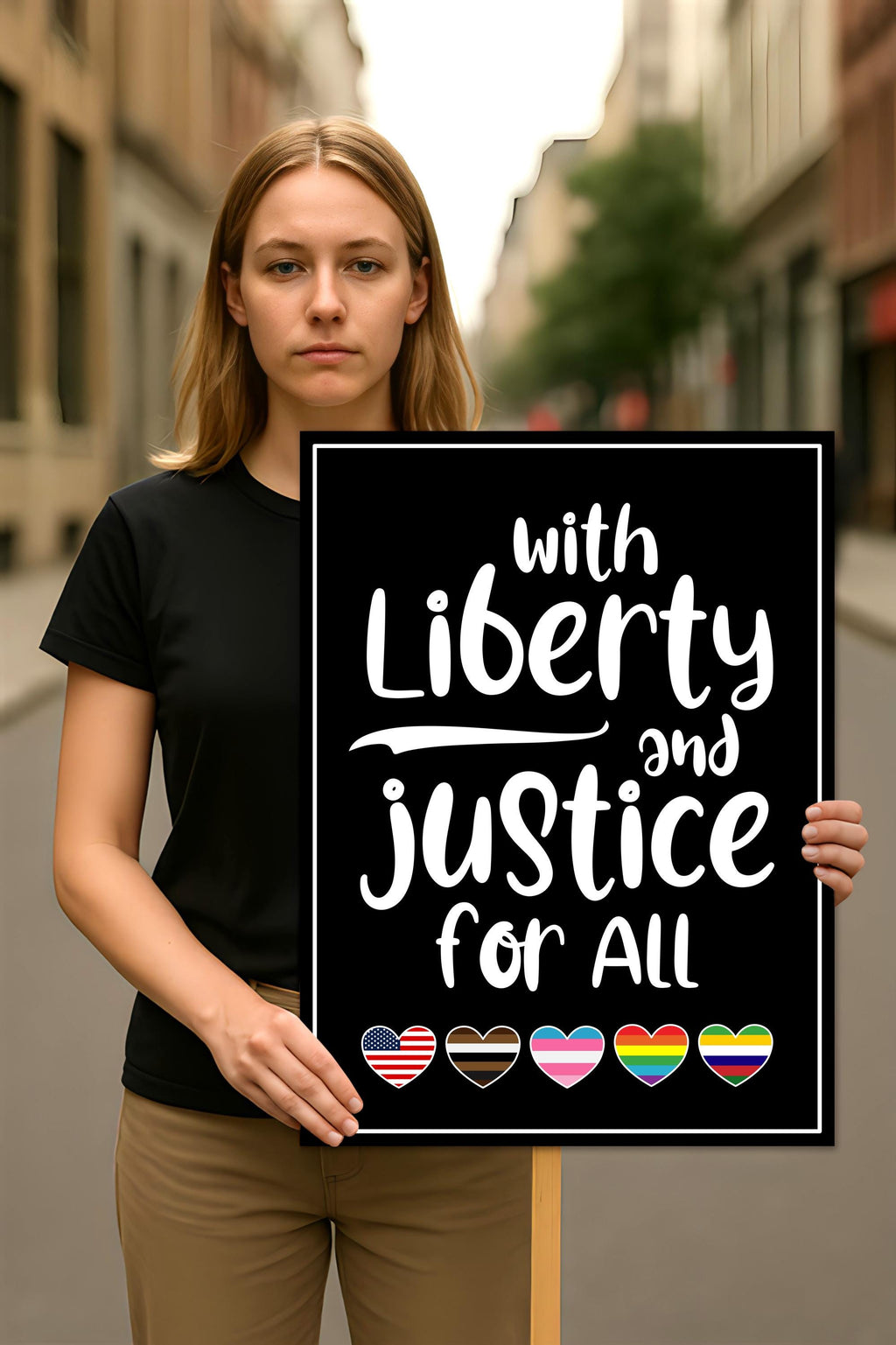 With Liberty And Justice For All Protest Sign, Anti-Trump No Kings In America, Political Activist Poster