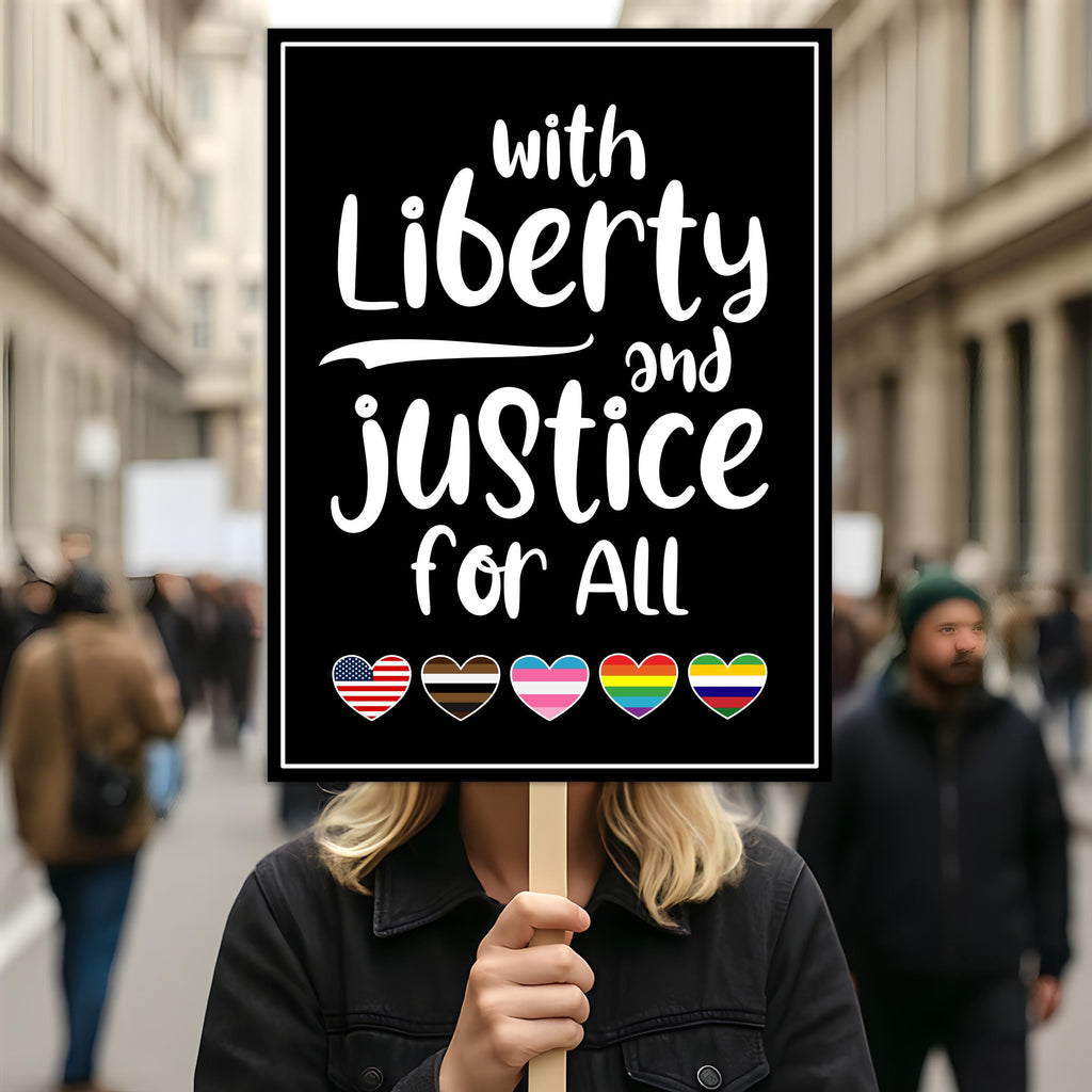 With Liberty And Justice For All Protest Sign, Anti-Trump No Kings In America, Political Activist Poster