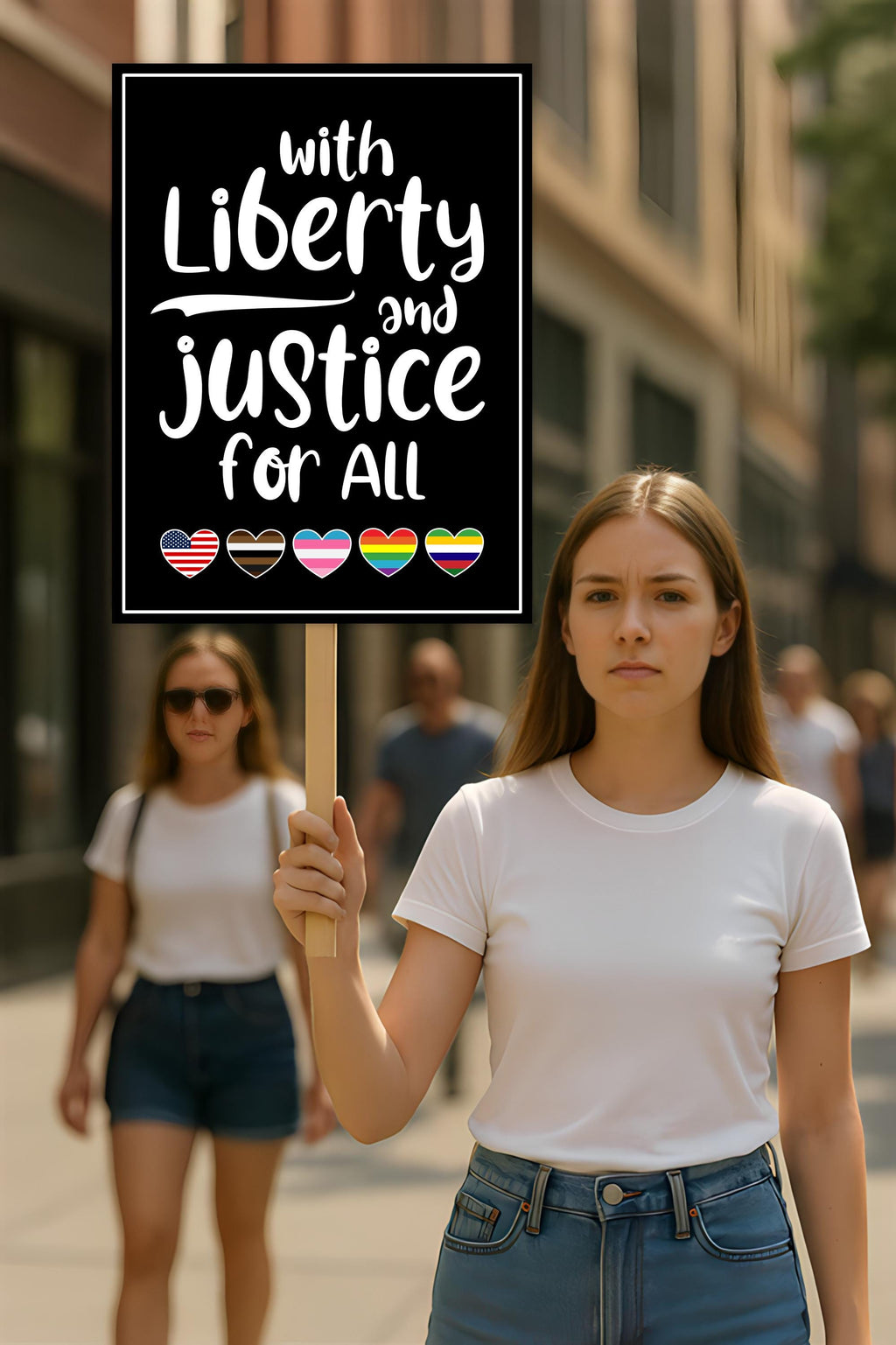 With Liberty And Justice For All Protest Sign, Anti-Trump No Kings In America, Political Activist Poster