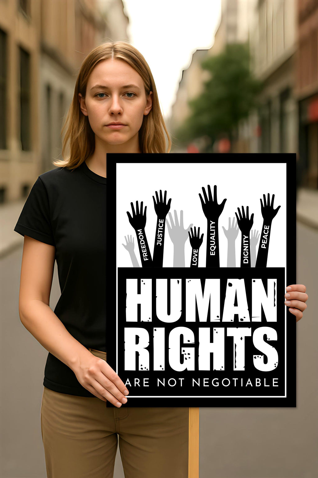 Human Rights Are Not Negotiable Protest Sign, Anti-Trump Resistance, Political Activist Poster