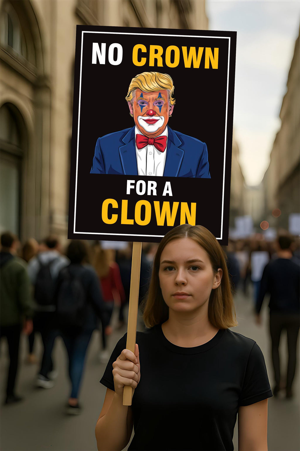 No Crown for a Clown, No Kings Protest Sign, Anti-Trump Resistance, Political Activist Poster