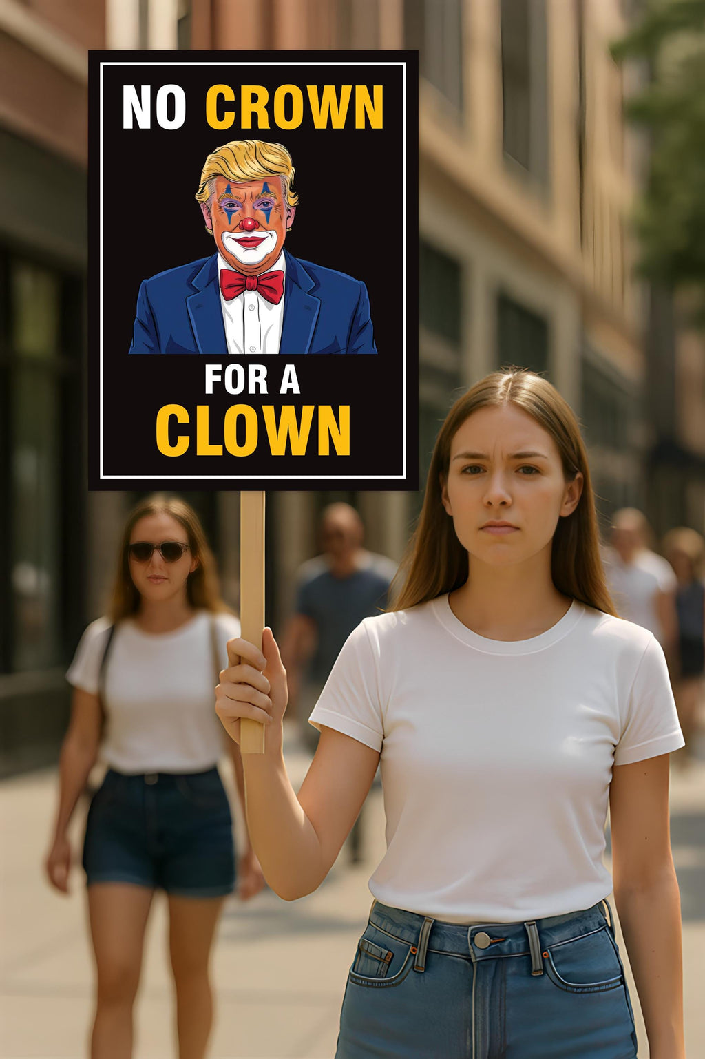 No Crown for a Clown, No Kings Protest Sign, Anti-Trump Resistance, Political Activist Poster