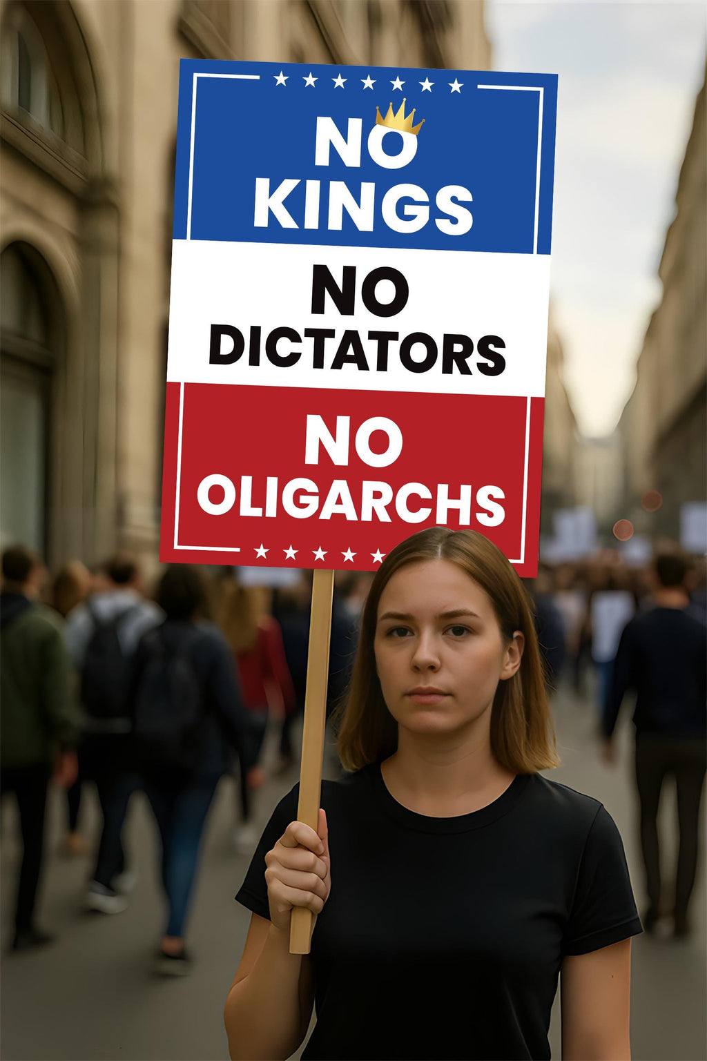 No Kings, No Dictators Protest Sign, Anti-Trump Resistance, Political Activist Poster