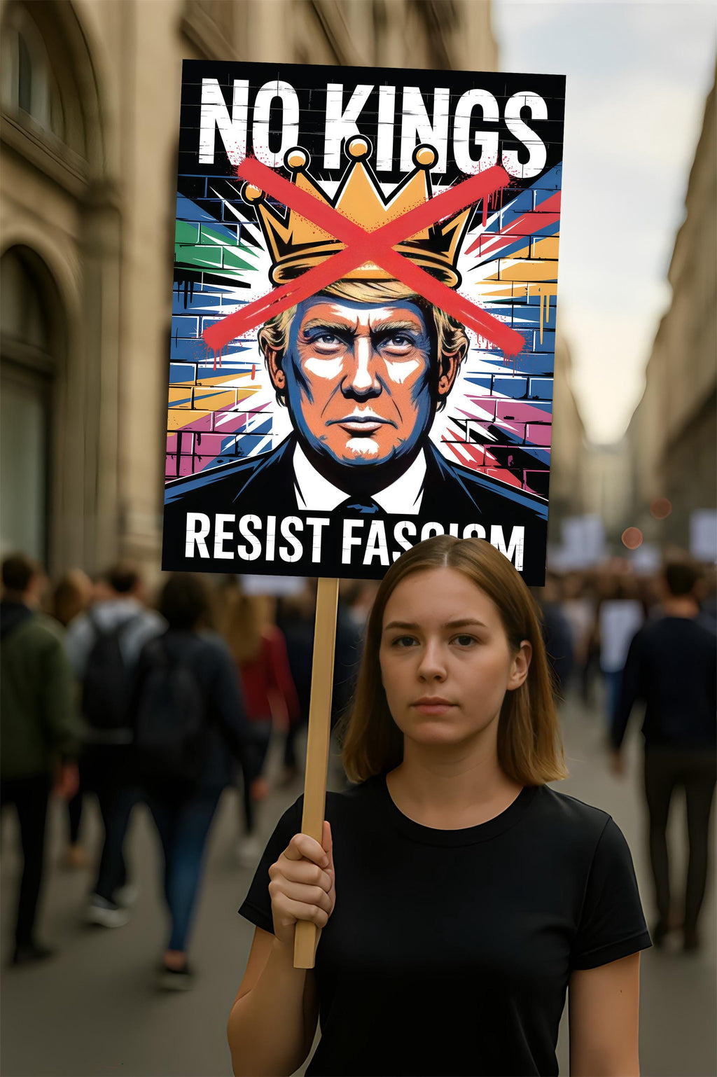 No Kings in America Protect Democracy Protest Sign, Anti-Trump, Political Activist Rally Sign, Resist Racism, Resist Fascism Poster