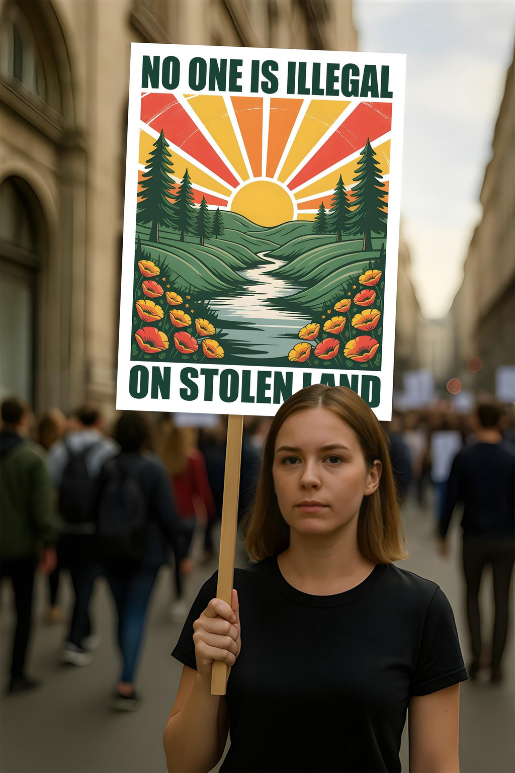 No One Is Illegal On Stolen Land Protest Sign, Anti-Trump Resistance