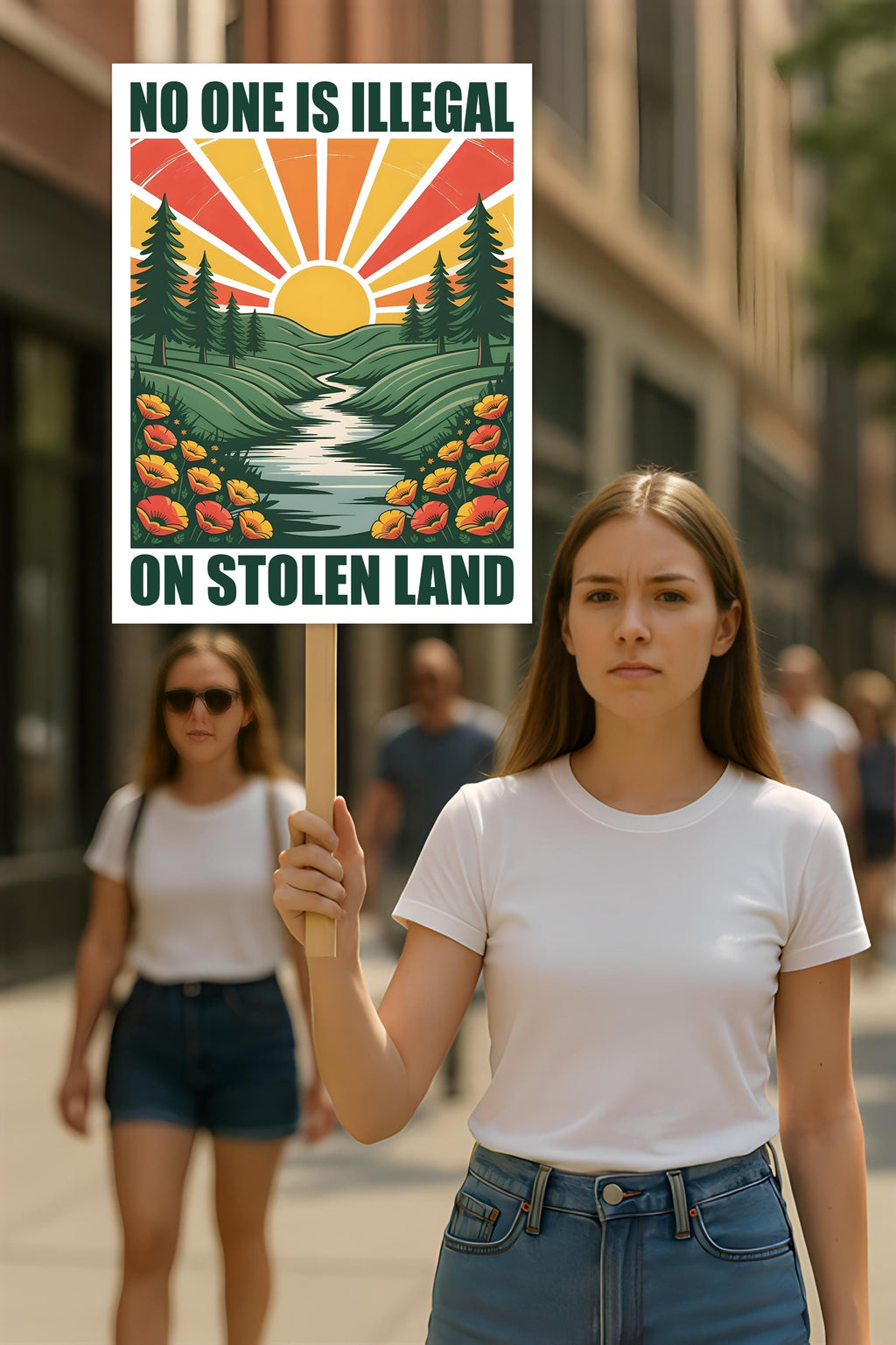 No One Is Illegal On Stolen Land Protest Sign, Anti-Trump Resistance