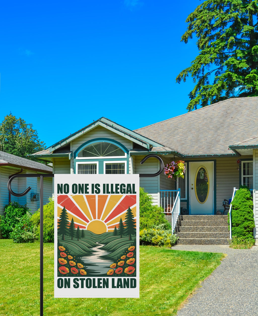 No One Is Illegal On Stolen Land Garden Flag, Double Sided, Resist Hate Flag