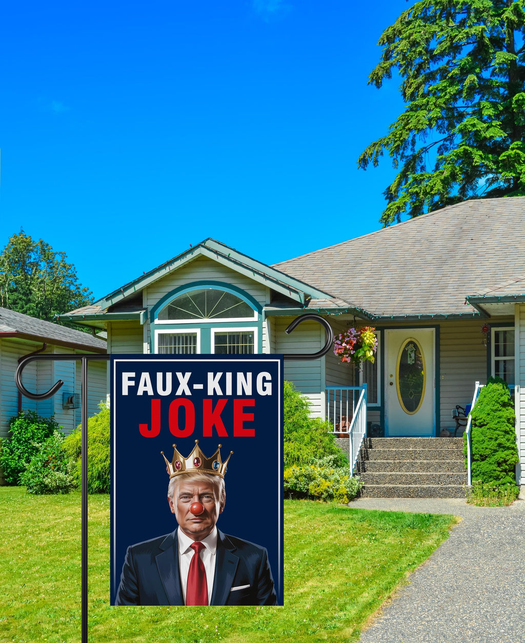 Faux King Joke, No Kings In America Garden Flag, Double Sided, Resist Hate Flag