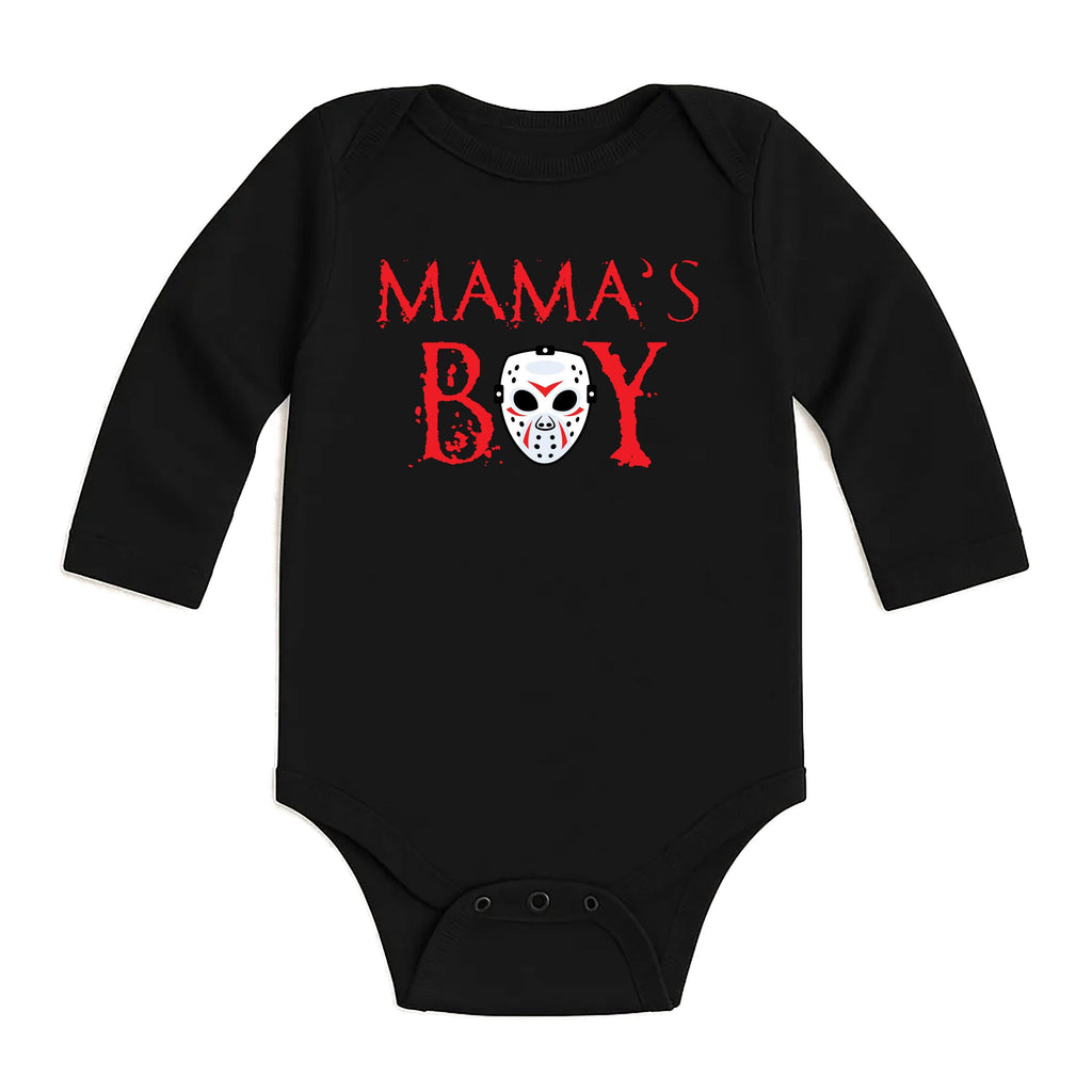 Mama's Boy Retro Halloween Baby Shirt, Baby Bodysuit, Funny Toddler Sweatshirt - Slasher-Inspired Outfit, Spooky Cute Boys Clothes