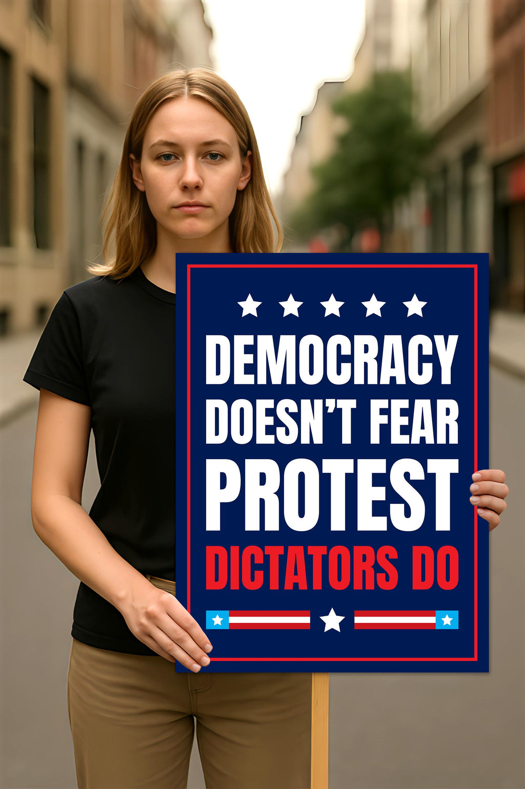 Democracy Doesn't Fear Protest, Dictators Do Sign, Anti-Trump No Kings, Political Activist Poster