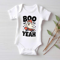 Boo Yeah Baby Bodysuit, Retro Ghost Baby Shirt, Halloween Toddler Sweatshirt - Skater Themed Outfit, Cute Spooky Fall Baby Clothes