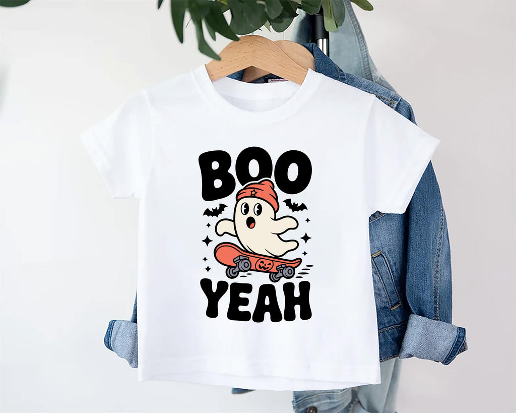 Boo Yeah Baby Bodysuit, Retro Ghost Baby Shirt, Halloween Toddler Sweatshirt - Skater Themed Outfit, Cute Spooky Fall Baby Clothes