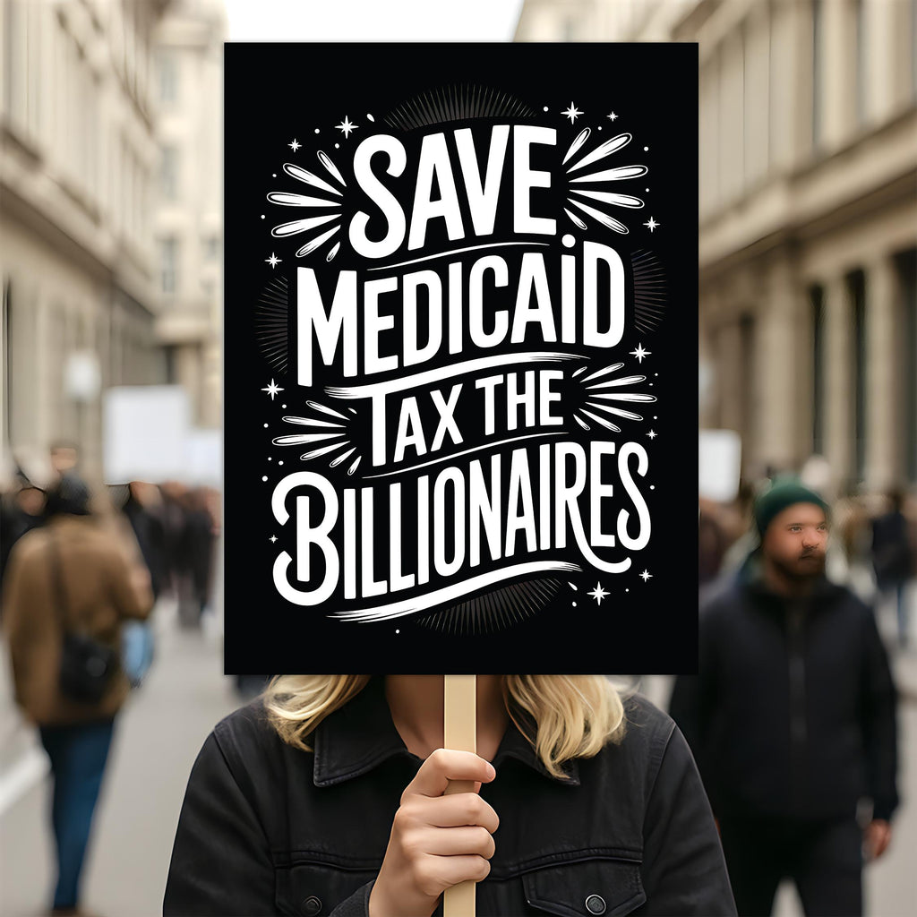 Save Medicaid Tax the Billionaires Protest Sign, Anti-Trump Resistance, Political Activist Poster, Rally Sign, Resist Fascism Protest Poster