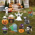 Halloween Yard Signs, Pumpkin Skeleton Ghost Lawn Decor, Cute Outdoor Trick or Treat Corrugated Cutouts with Stakes for Halloween Display