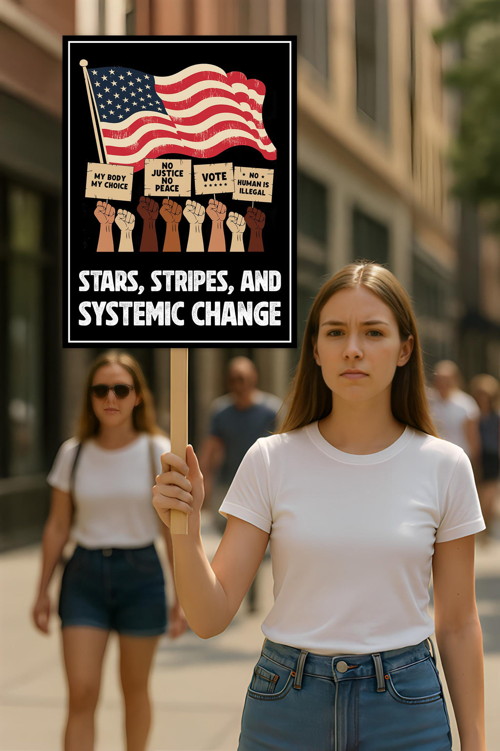 Stars, Stripes & Systemic Change Protest Sign, Anti-Trump Resistance, Political Activist Poster