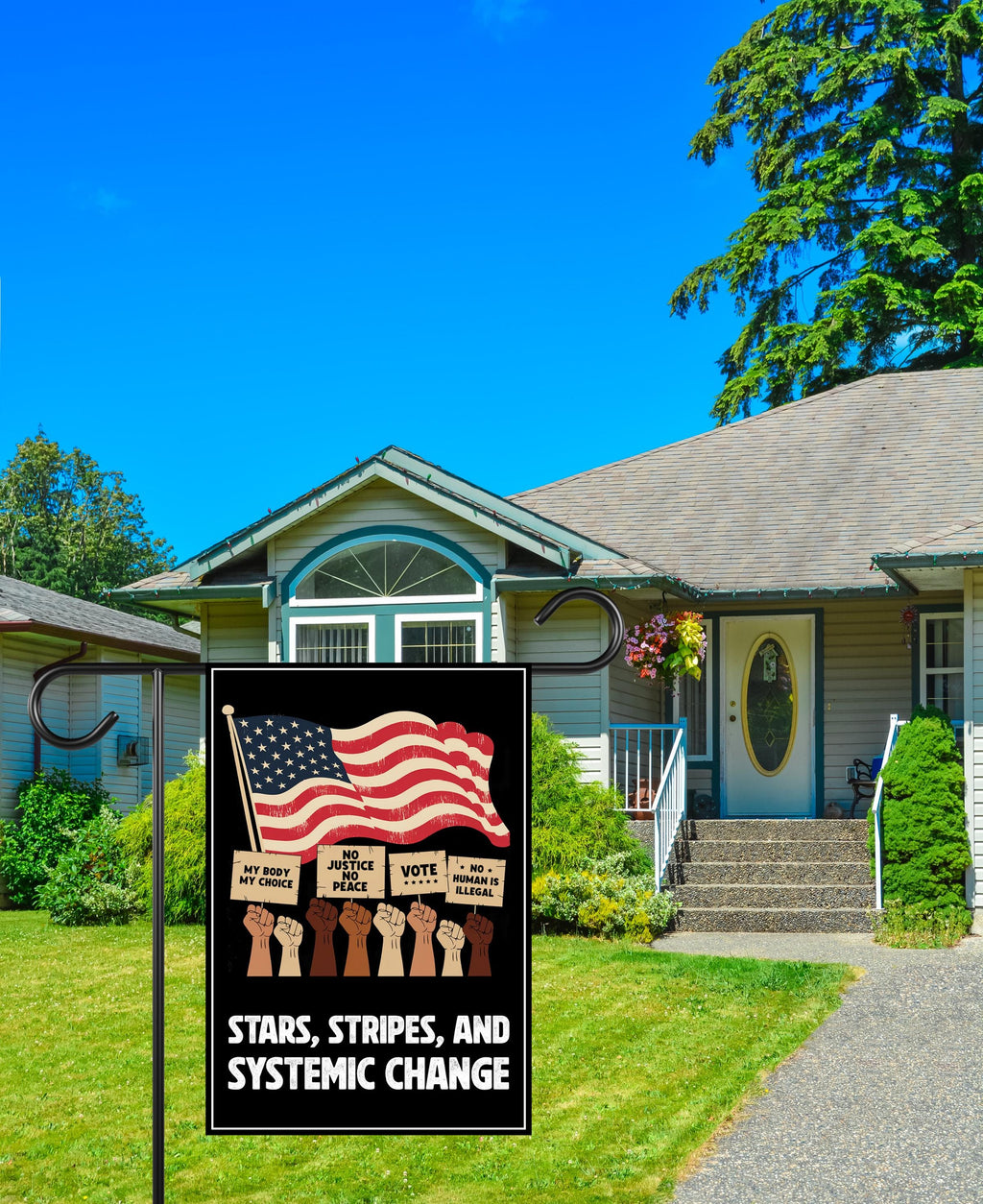 Stars, Stripes & Systemic Change Garden Flag, Double Sided, Resist Hate Flag, Anti-Trump Flag