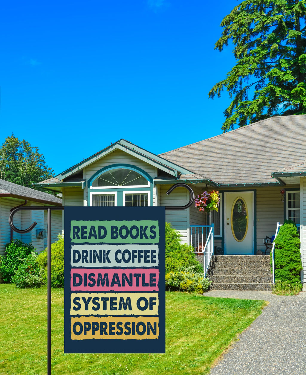 Read Books Drink Coffee Dismantle Garden Flag, 12x18 Inch Double Sided
