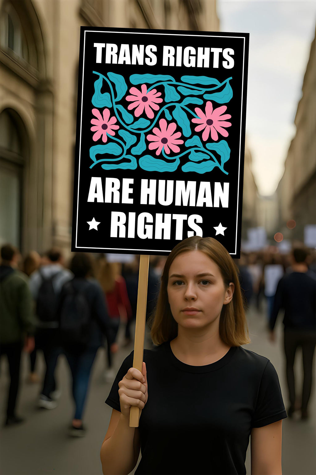 Trans Rights Are Human Rights Protest Sign, Anti-Trump Resistance