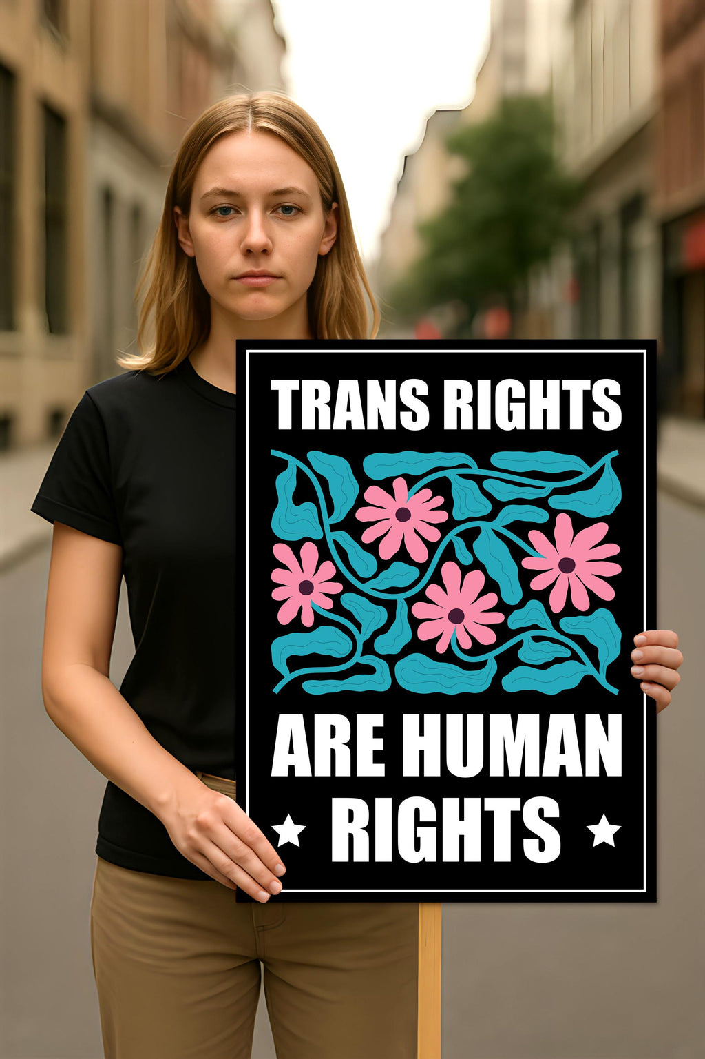 Trans Rights Are Human Rights Protest Sign, Anti-Trump Resistance