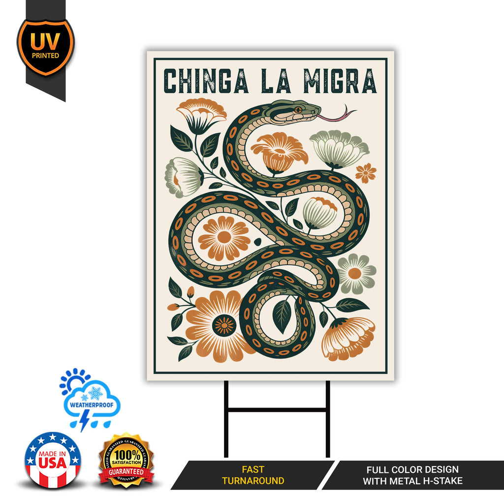 Immigrant Rights Chinga La Migra Yard Sign - Resist Hate Lawn Sign, Anti-Trump, Resist Racism, Resist Fascism Sign with Metal H-Stake