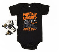 Retro Monster Truck Baby Shirt, Pumpkin Smasher Baby Bodysuit, Halloween Toddler Sweatshirt - Boys Spooky Fall Outfit, Trick or Treat Shirt