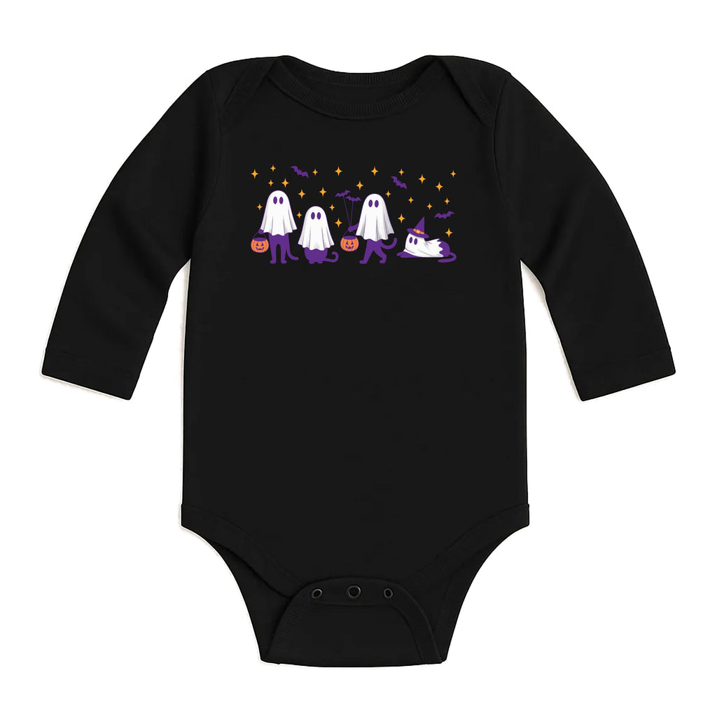 Ghost Kitty Cat Baby Bodysuit, Cute Ghost Baby Shirt, Retro Halloween Toddler Sweatshirt - Fall Cat Outfit, Spooky Season Baby Clothes