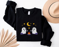 Spooky Season Hoodie, Cute Ghosts Camping Embroidered Sweatshirt, Halloween Shirt, Vintage Ghost Long Sleeve Shirt, Fall Embroidery Gift