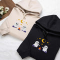 Spooky Season Hoodie, Cute Ghosts Camping Embroidered Sweatshirt, Halloween Shirt, Vintage Ghost Long Sleeve Shirt, Fall Embroidery Gift