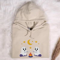 Spooky Season Hoodie, Cute Ghosts Camping Embroidered Sweatshirt, Halloween Shirt, Vintage Ghost Long Sleeve Shirt, Fall Embroidery Gift
