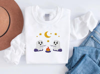Spooky Season Hoodie, Cute Ghosts Camping Embroidered Sweatshirt, Halloween Shirt, Vintage Ghost Long Sleeve Shirt, Fall Embroidery Gift