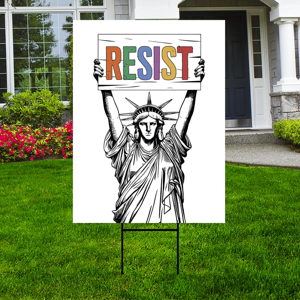 Resist Statue of Liberty Protest Yard Sign - Anti-Trump, Resist Racism, Resist Fascism Sign with Metal H-Stake