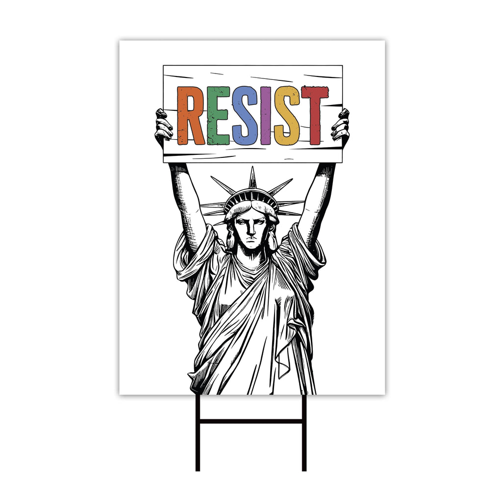 Resist Statue of Liberty Protest Yard Sign - Anti-Trump, Resist Racism, Resist Fascism Sign with Metal H-Stake