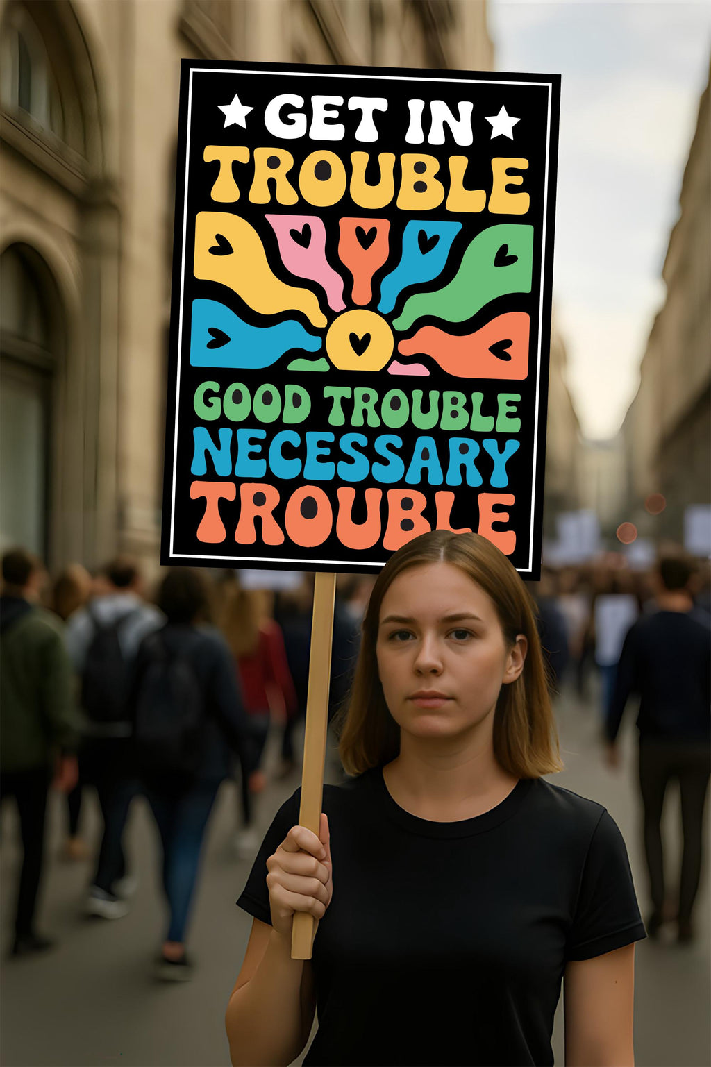 John Lewis Good Trouble Protest Sign, Resist Hate, Anti-Trump, Resist Racism, Resist Fascism, Political Activist Poster Rally Sign