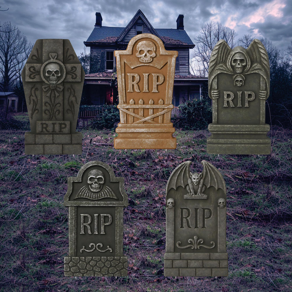 Halloween RIP Tombstone Yard Signs, Graveyard Lawn Decorations with Stakes, Scary Outdoor Halloween Cemetery Decor for Front Yard Display